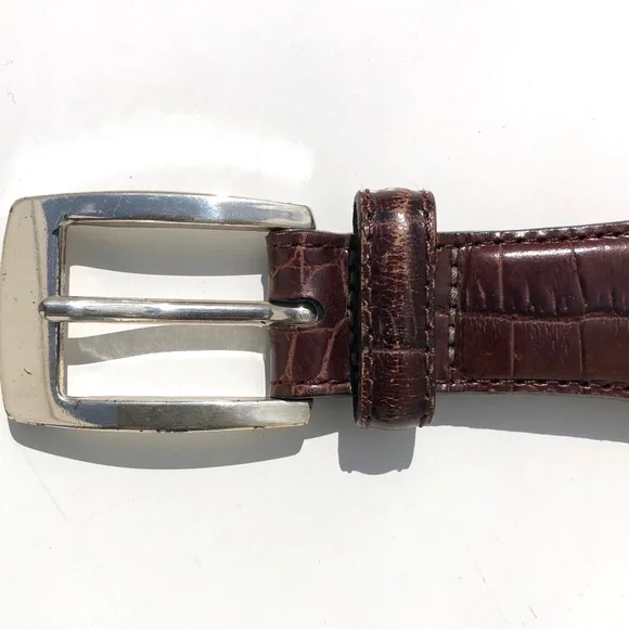 Brighton Brown Leather Belt Men size 40 Woven Embossed Silver Tone Buckle 7A208 - Picture 4 of 9